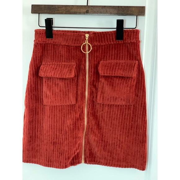 DEREK HEART Women's Corduroy Orange Rust Color Mini Skirt Sz‎ S - Picture 1 of 5